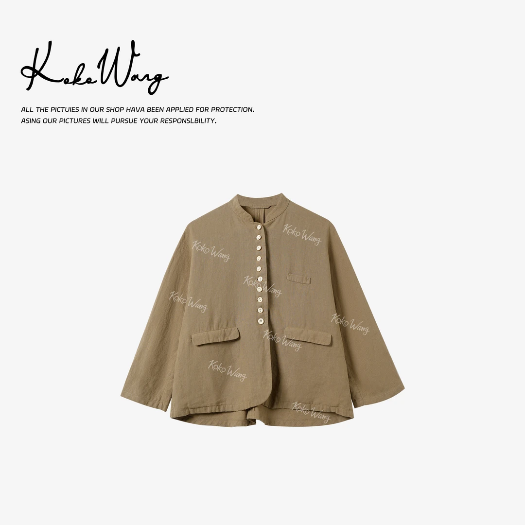 KOKO WANG夏季时尚气质通勤100亚麻休闲百搭立领外套N5705F04W42