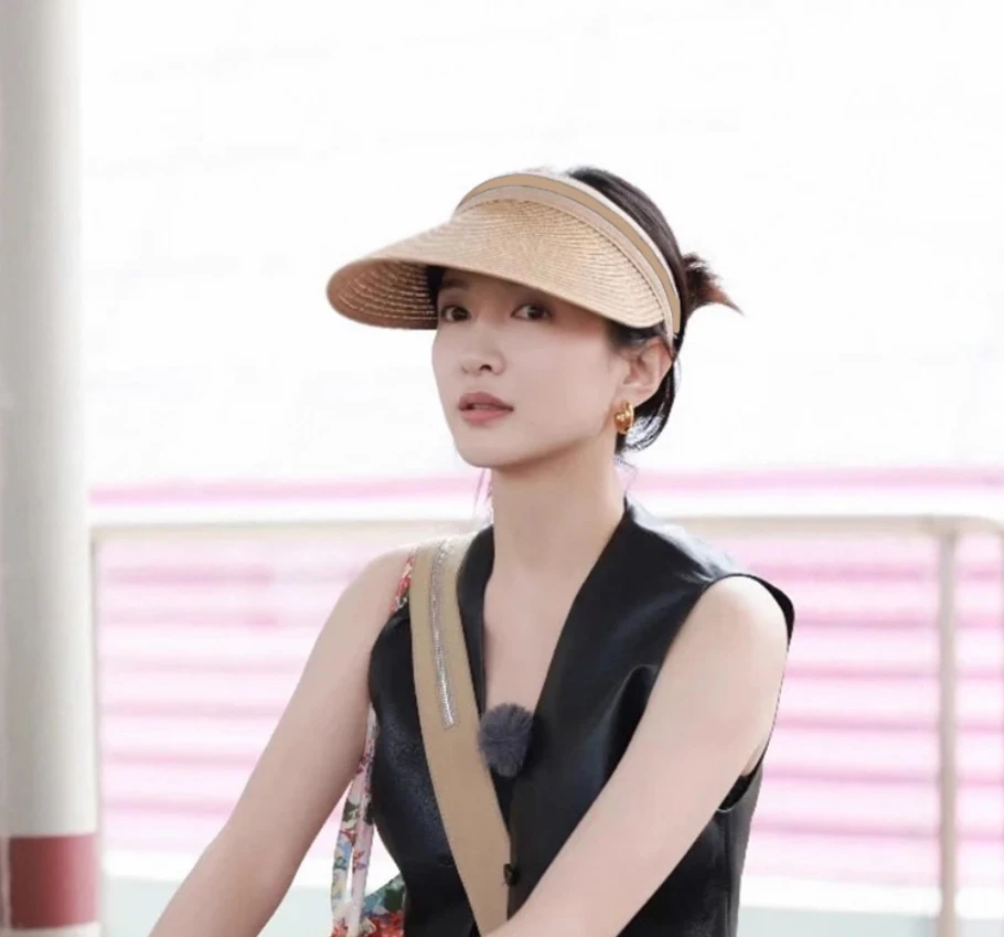 明星同款空顶防晒帽子女夏季百搭户外遮阳帽防紫外线沙滩太阳草帽