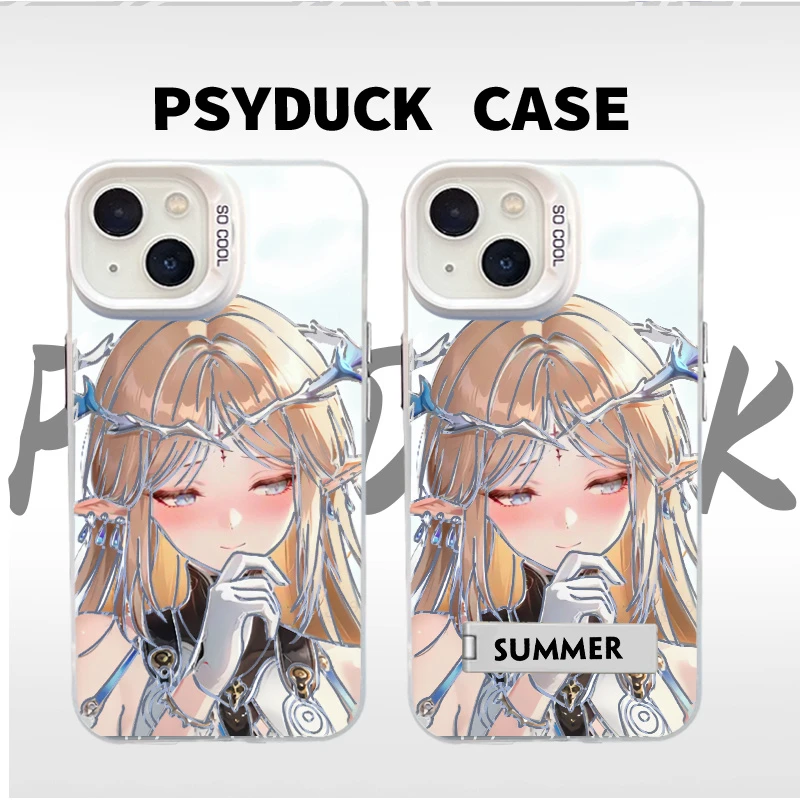 适用苹果华为一加小米脸红卡提西亚彩银白底卡通动漫防摔手机壳