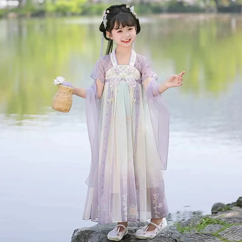 汉服女童夏季2025新款古风连衣裙小女孩国风唐装儿童超仙古装裙子