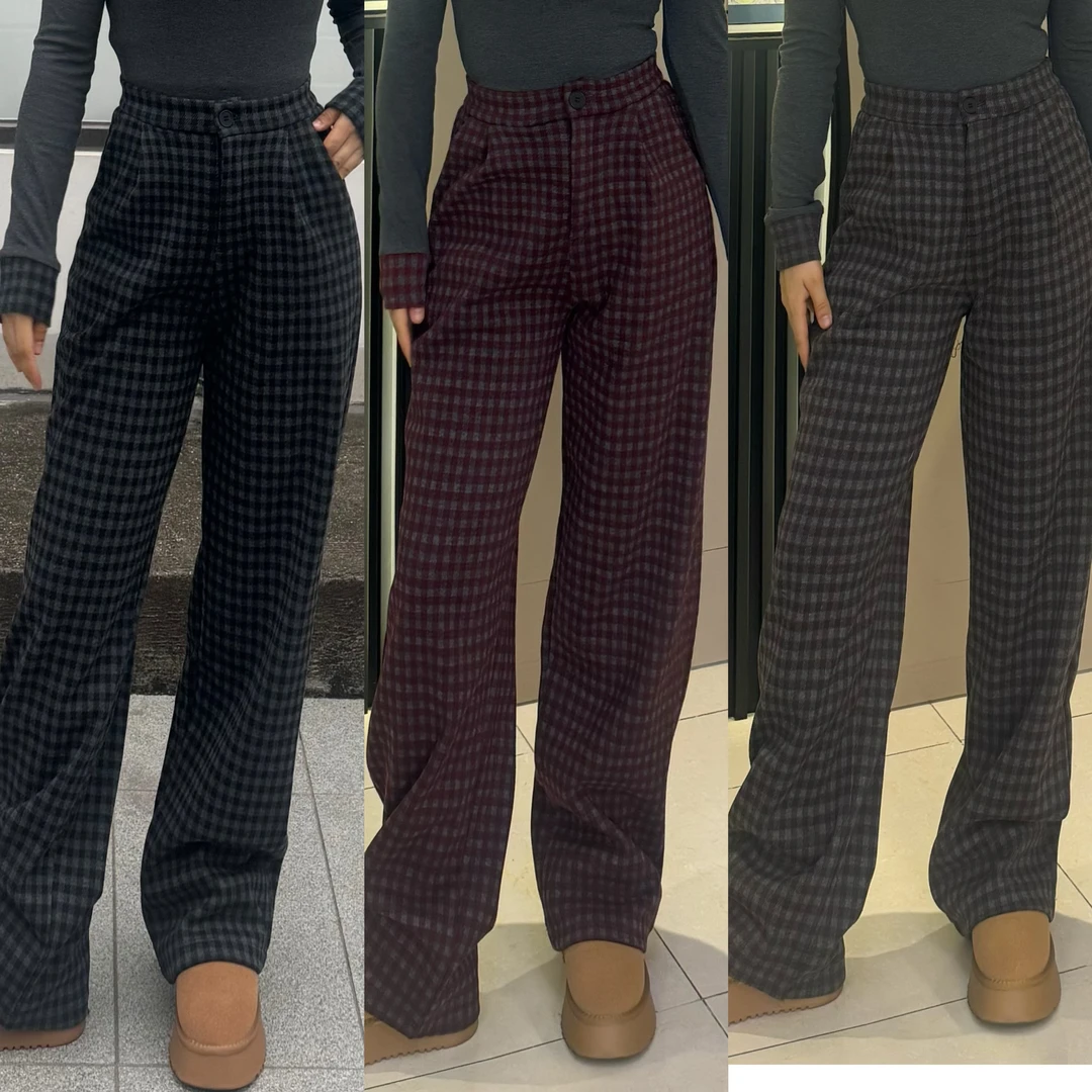 裤子2024年新款爆款显瘦高腰休闲加厚秋冬百搭格子裤0069