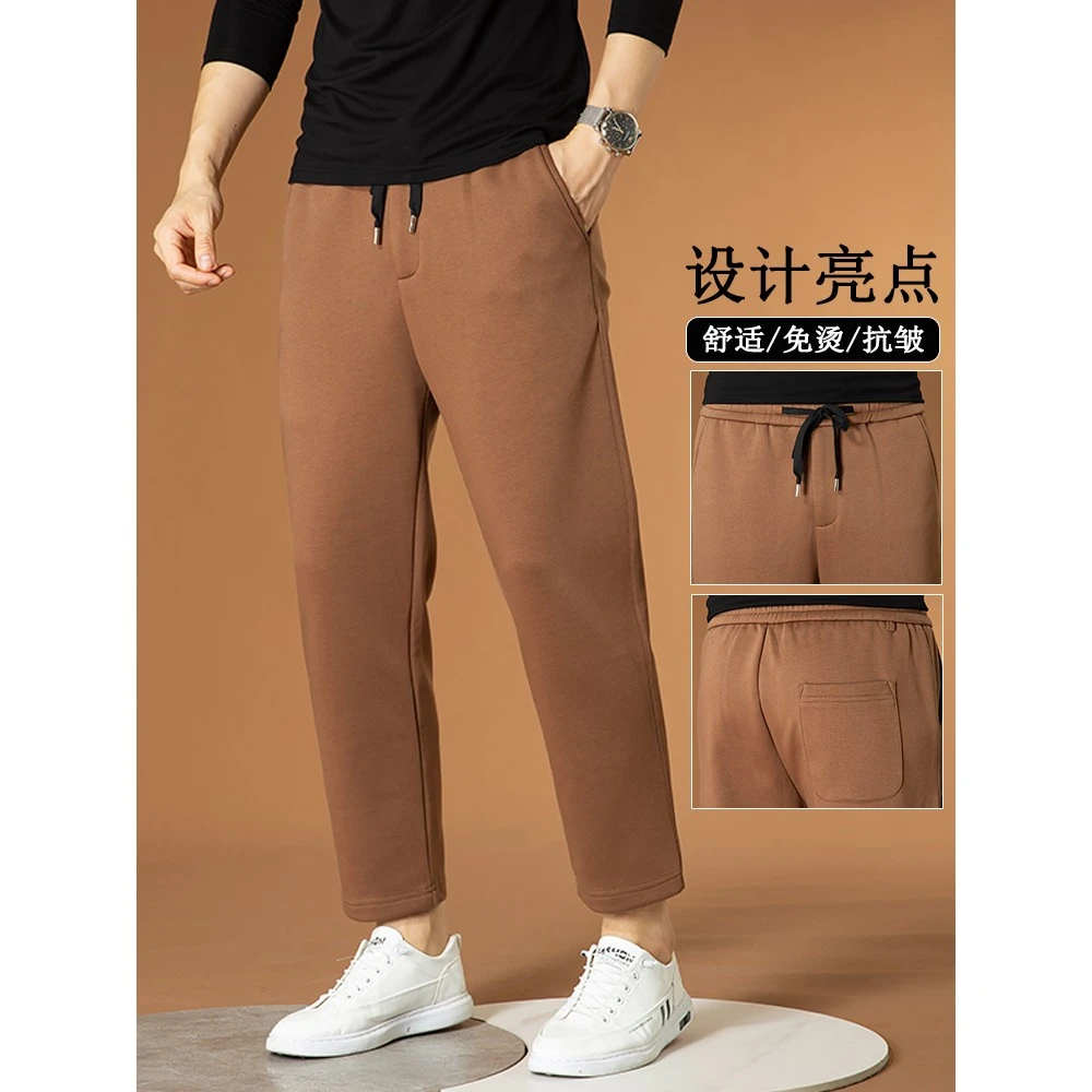 哈伦裤男秋冬厚前中拉链松紧腰弹力潮流宽松简约九分休闲裤男款