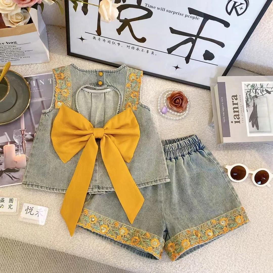 HY女童韩版套装时尚夏季新款女宝休闲洋气无袖儿童套装80562