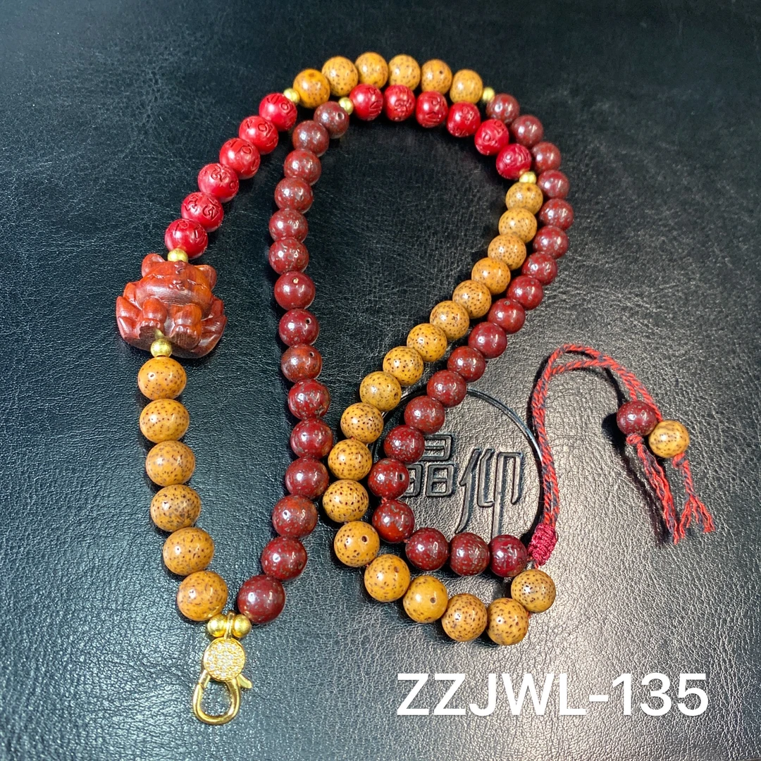 晶仰  ZZJWL-135小凤九朱砂供星月菩提木珠毛衣链
