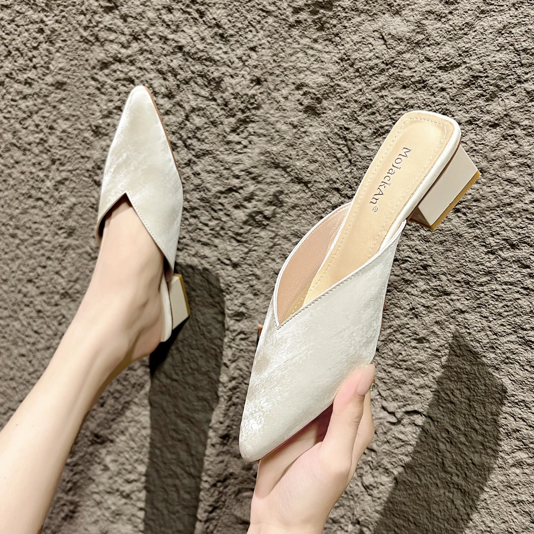 羊皮高端爆款新中式国风单鞋2025新款百搭尖头时尚半拖鞋外穿凉拖