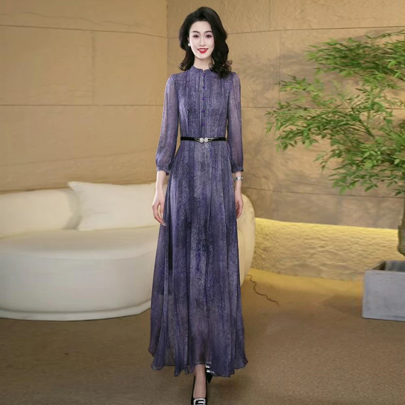 优雅浪漫紫色连衣裙2025夏季新款显瘦气质时尚修身过膝长裙子24
