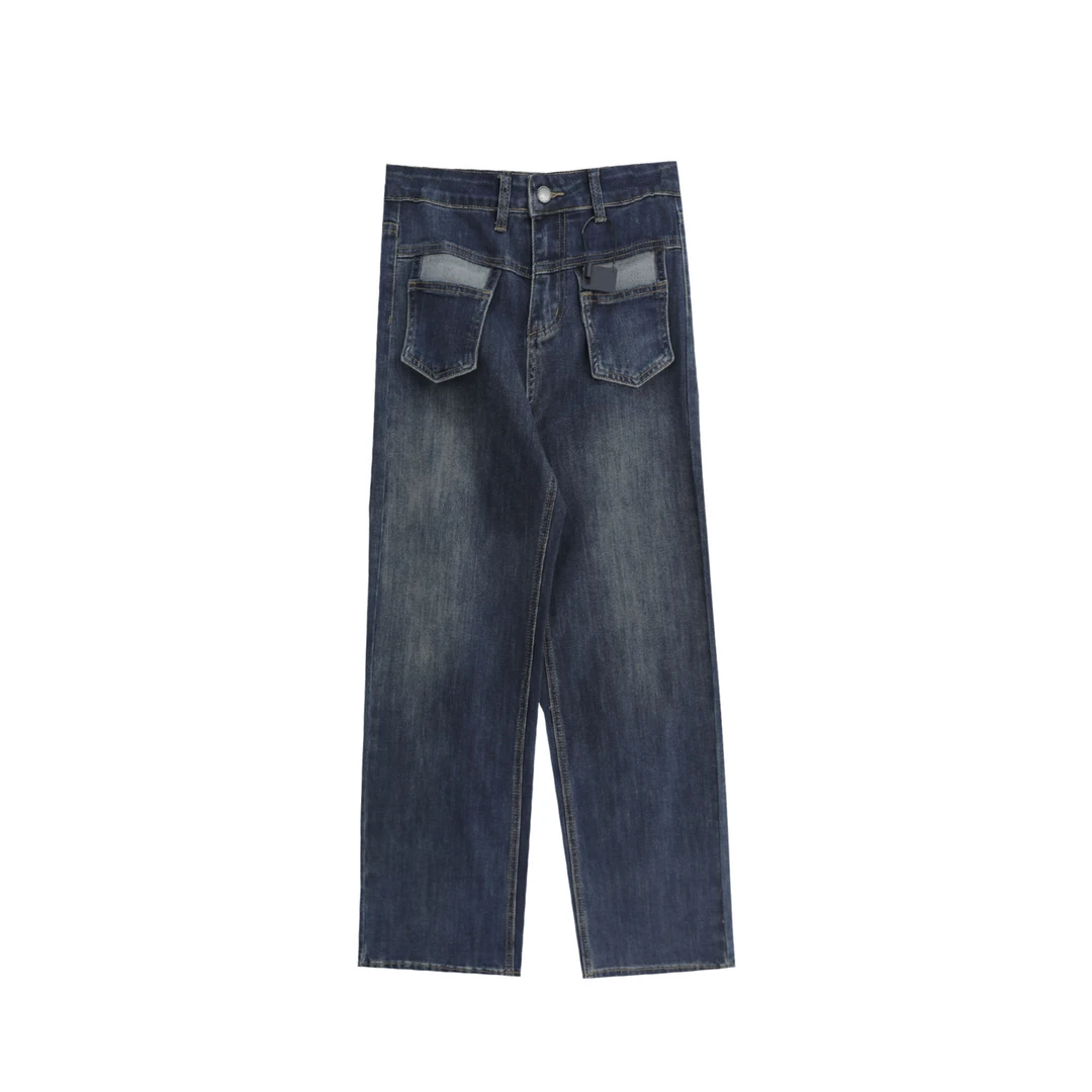 美式复古高腰显瘦垂感大口袋工装阔腿裤S2964