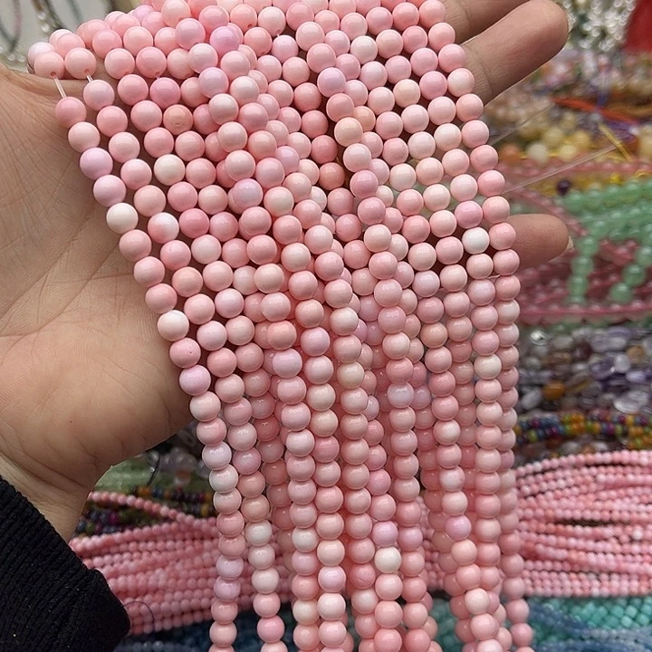 玛瑙/玉髓珠宝半成品未镶嵌一条6mm粉贝贝