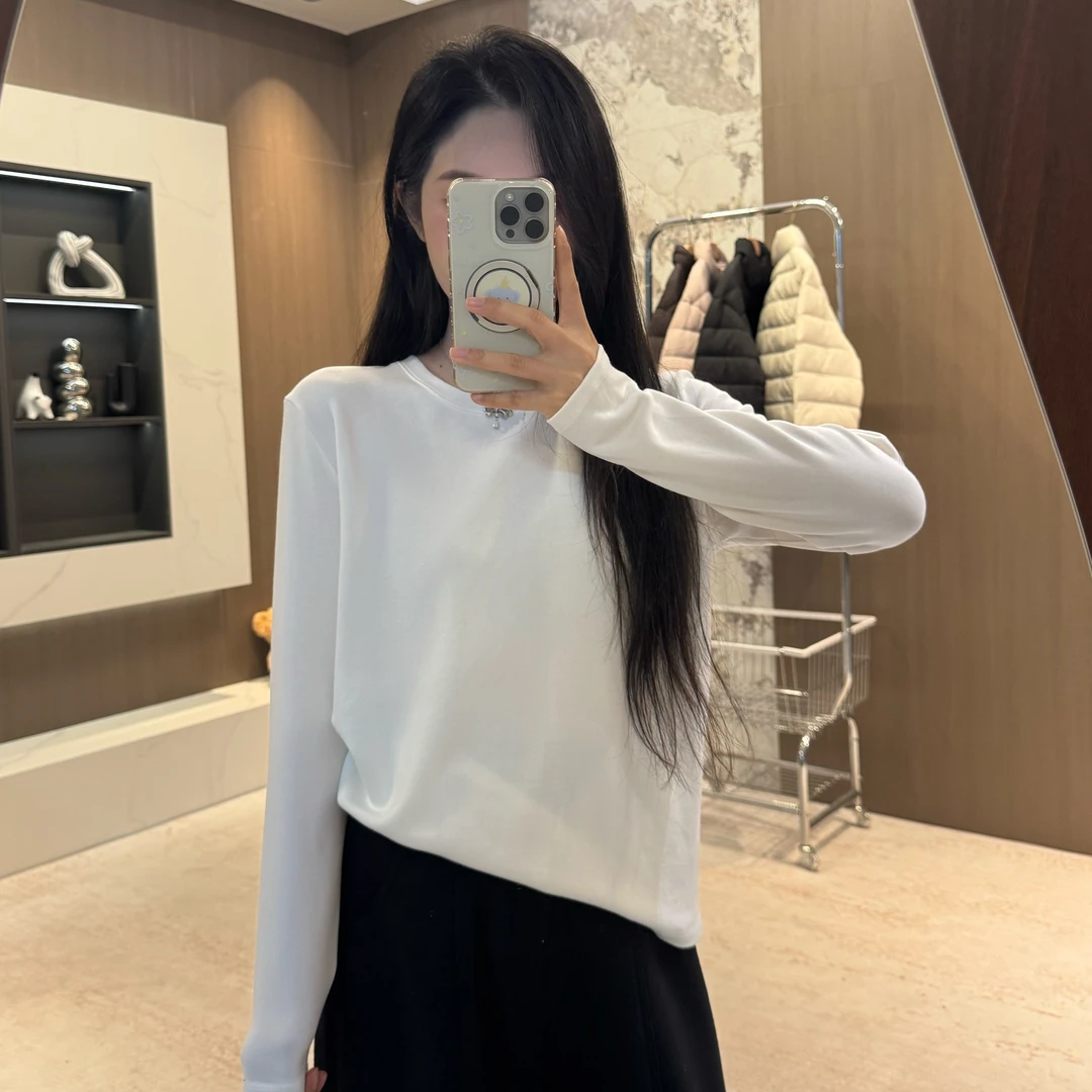 宿慕SUMU纯色简约磨毛长袖T恤10-10新款百搭圆领打底衫上衣9766