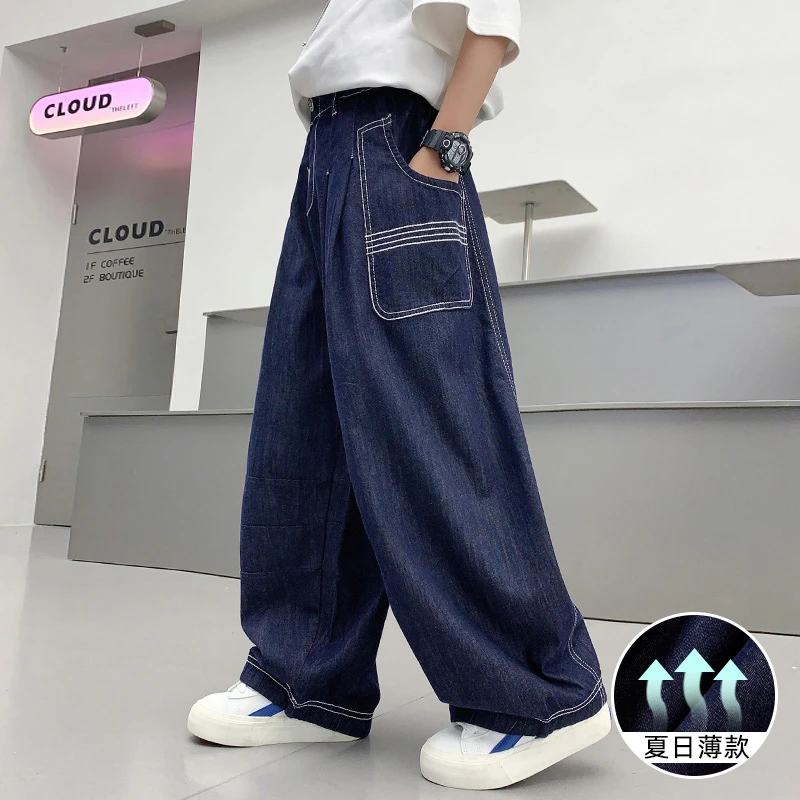 夏装男童防蚊裤儿童直筒牛仔长裤2025夏季新款大童裤子夏天阔腿裤