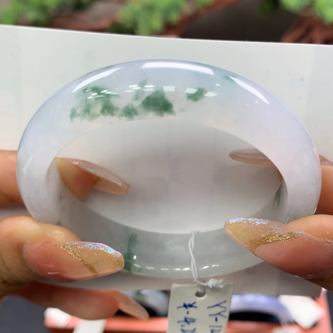 未镶嵌手镯翡翠冰飘绿花30号