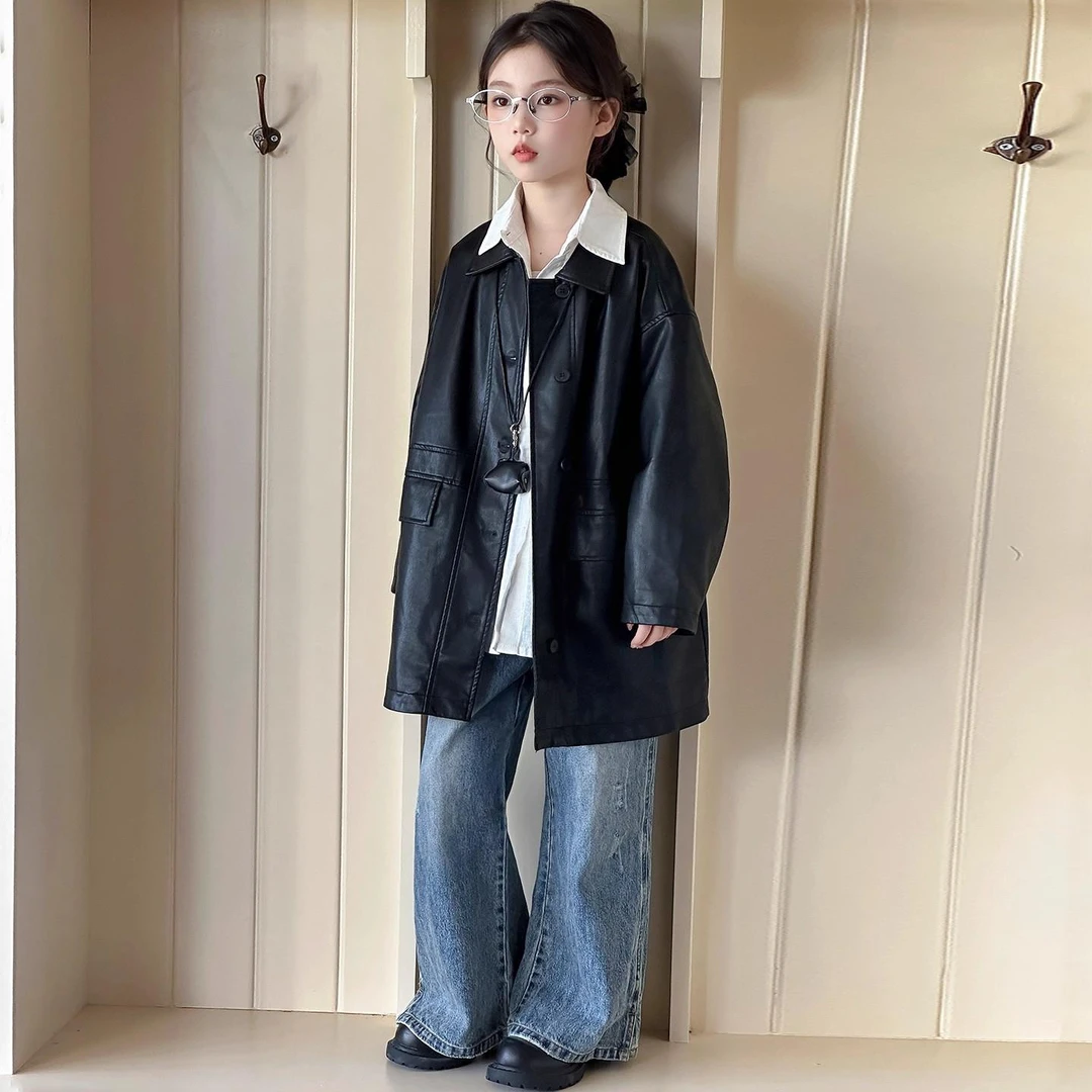 女童风衣外套2025新款秋季女大童独特超好看皮衣秋装儿童韩系夹克