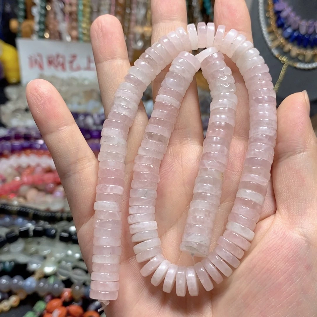 玛瑙/玉髓合金珠宝半成品粉晶直切一条卡10mm