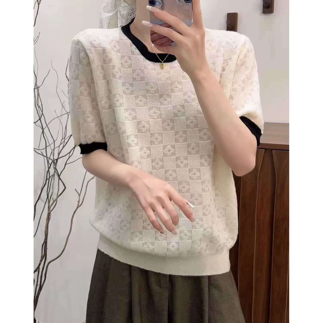 Y373-夏季高级感新款套头设计感洋气短袖上衣女