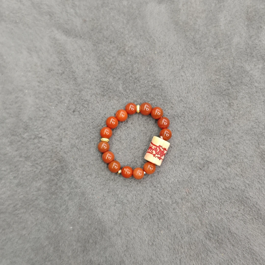 猛犸象牙岁岁南红戒指 7772