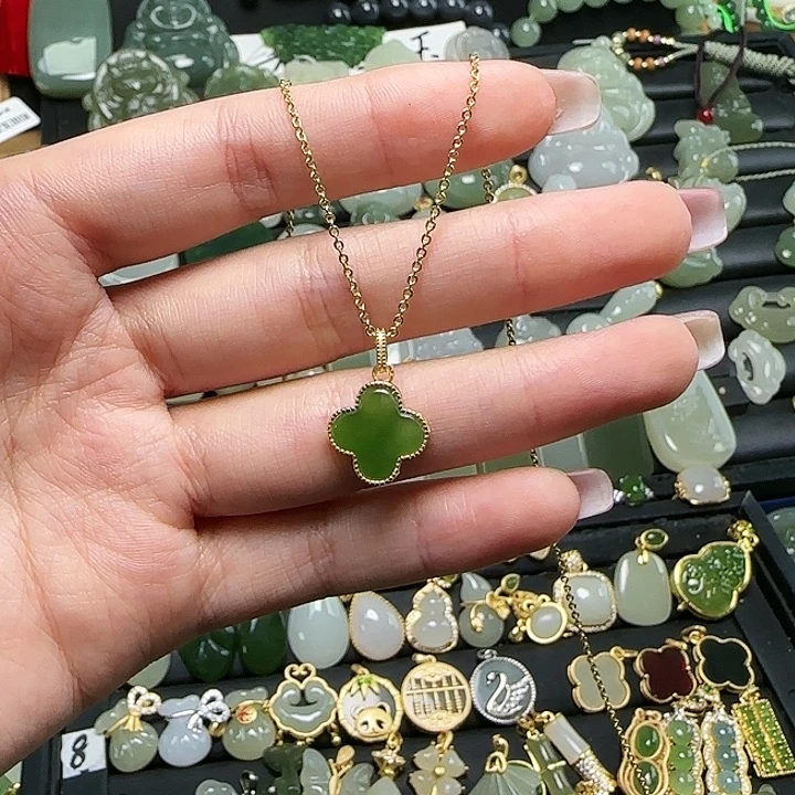 颈饰银S925镶嵌和田玉送链子送绳