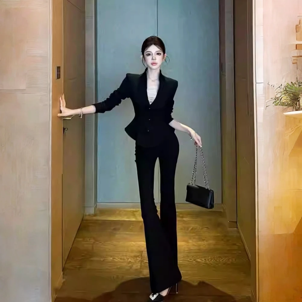 御姐风高级气质V领链条西装外套女2025秋冬新款辣妹时尚收腰西服
