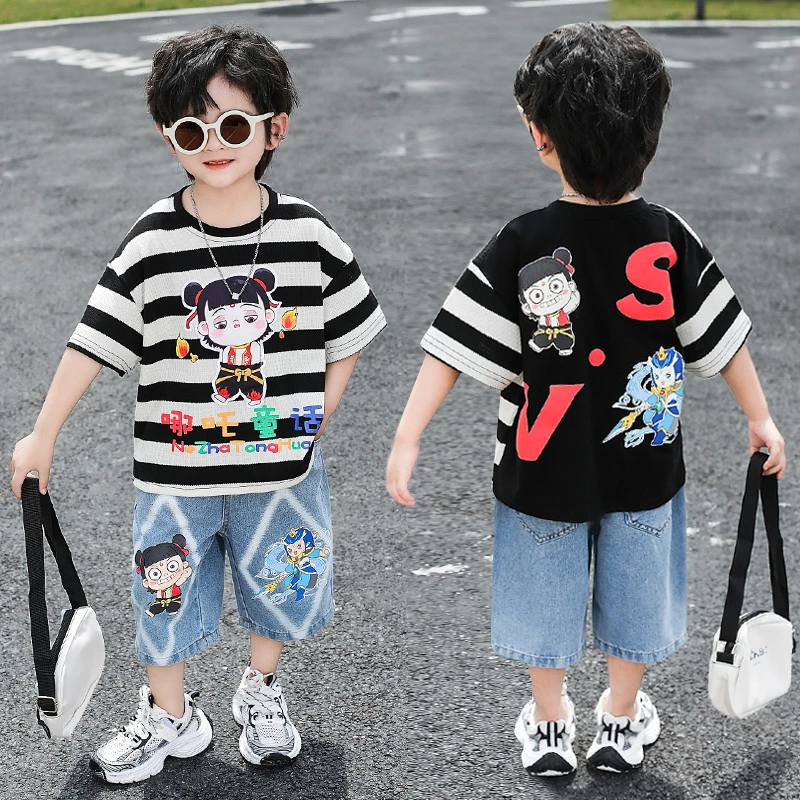 哪吒衣服男童夏季短袖套装2025潮酷痞帅男宝宝夏装儿童服装两件套
