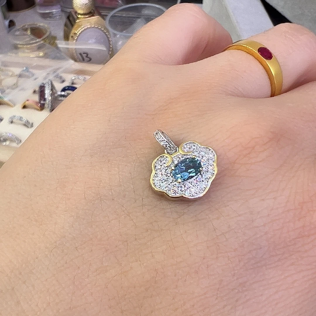 词***意海蓝宝石颈饰银S925镶嵌拍三发一