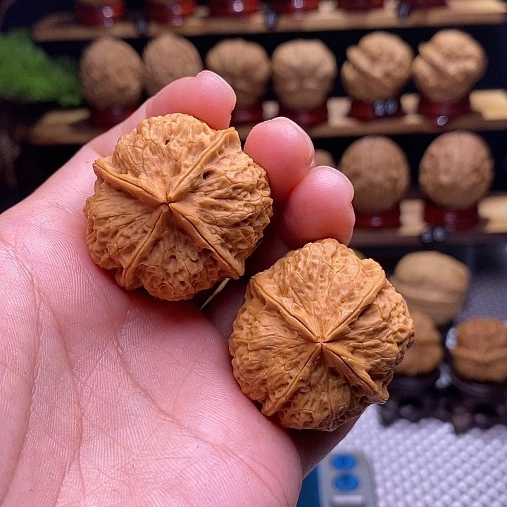 文玩核桃吊坠珊瑚纹四棱磕尖24