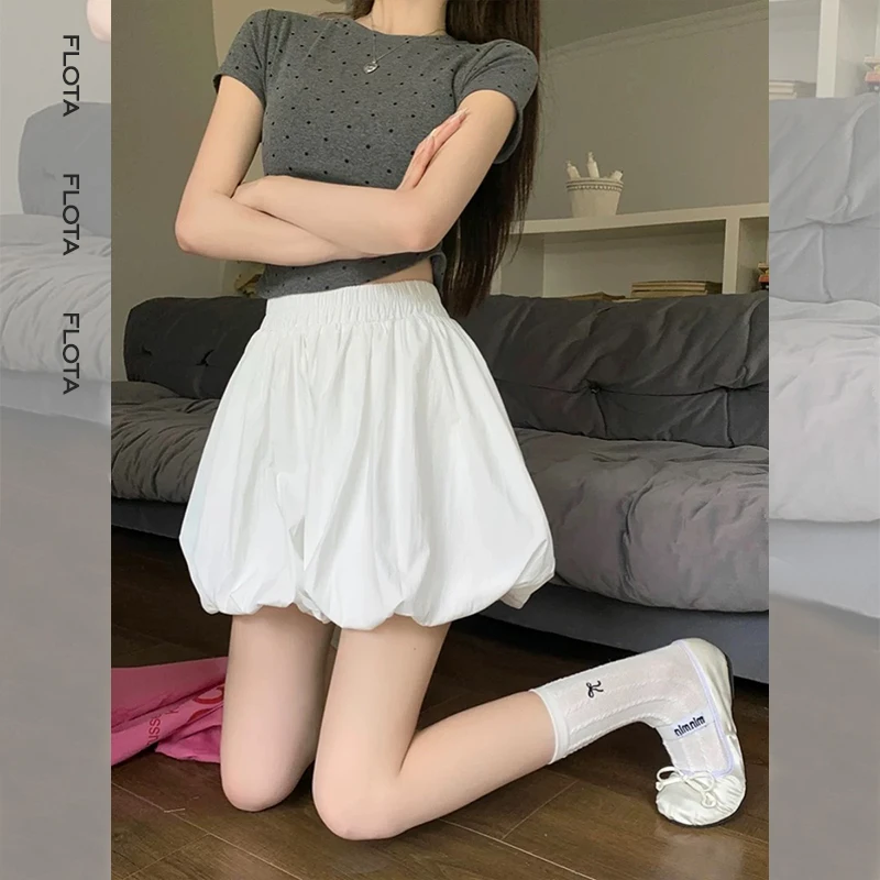 【flota】减龄韩版纯色蓬蓬花苞短裙简约基础百搭云朵感半身裙0096