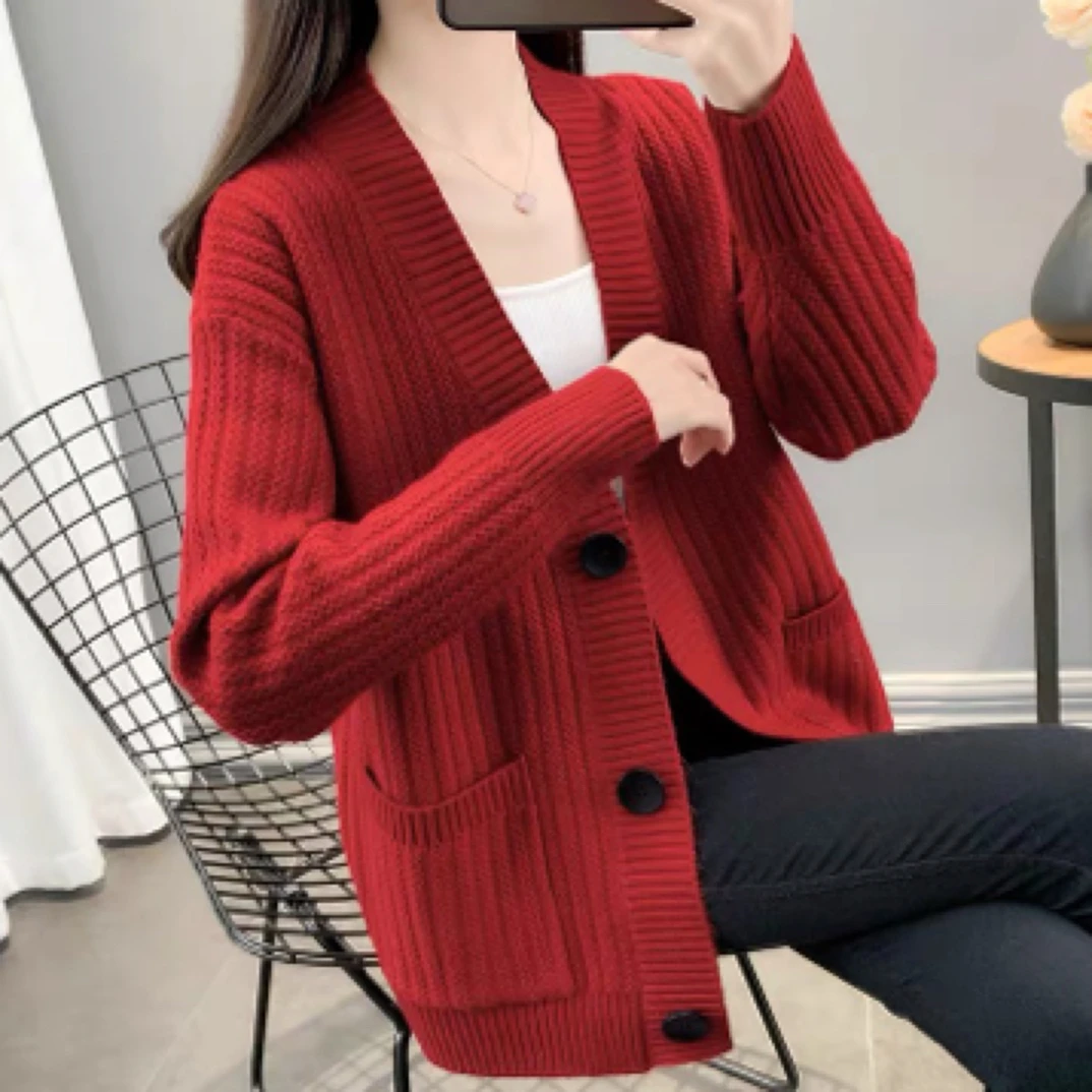 春秋时尚百搭女装提花针织外套洋气显瘦外穿长袖上衣