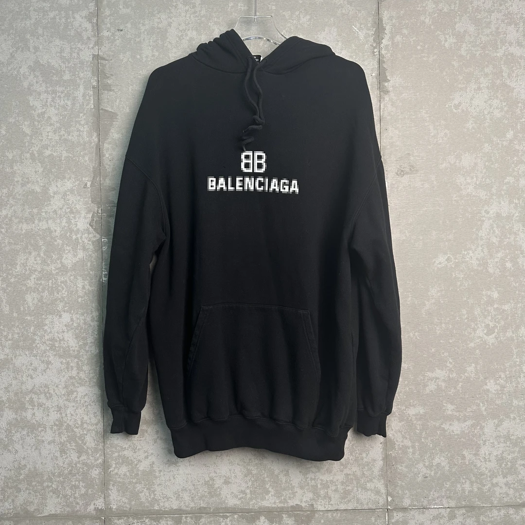未使用 Balenciaga/巴黎世家 XS*1/黑色马赛克logo帽衫/14612/JP
