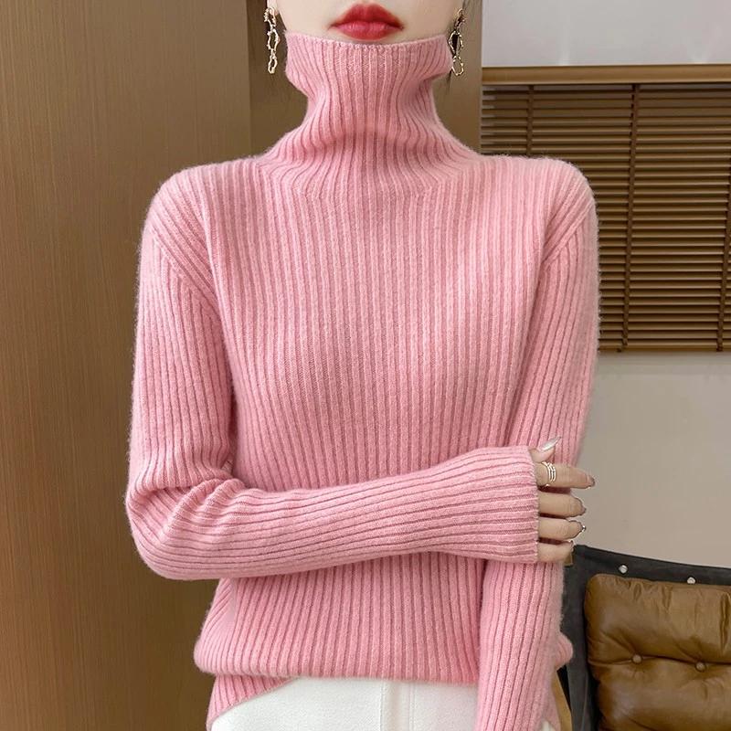 加厚 高领女士羊毛衫100%纯羊毛上衣濮院红色黑色打底衫毛衣直播