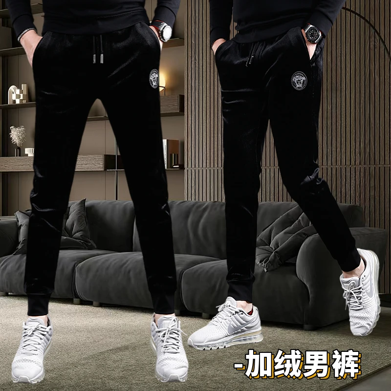 冬季加绒休闲裤男2025潮牌新款弹性修身小脚百搭弹性男士运动长裤