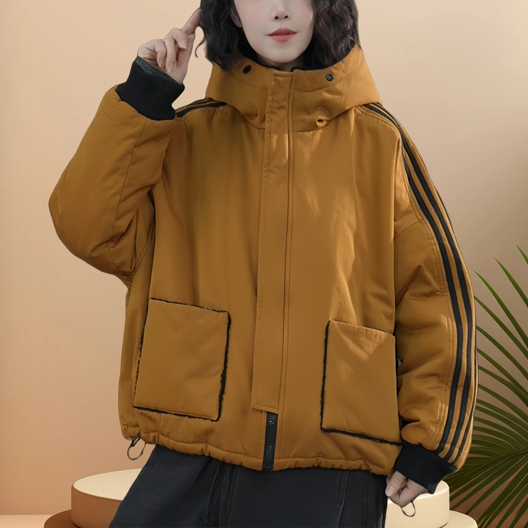 加棉保暖连帽棉衣外套女2025冬季新款宽松显瘦休闲百搭两面穿棉服