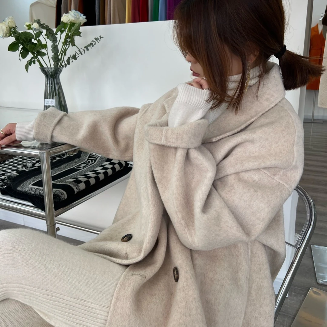 2110蒙绒特羊绒秋冬新款羊毛大衣女韩版宽松情侣外套20羊绒80羊毛