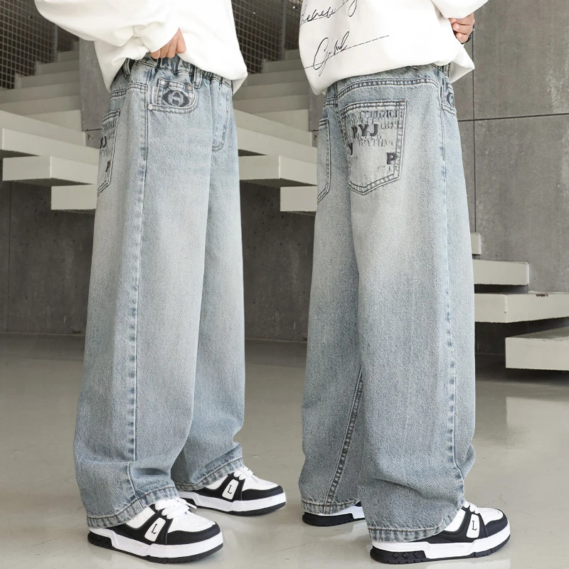 男童直筒牛仔裤春秋宽松2025中大童长裤洋气儿童休闲裤韩版百搭潮