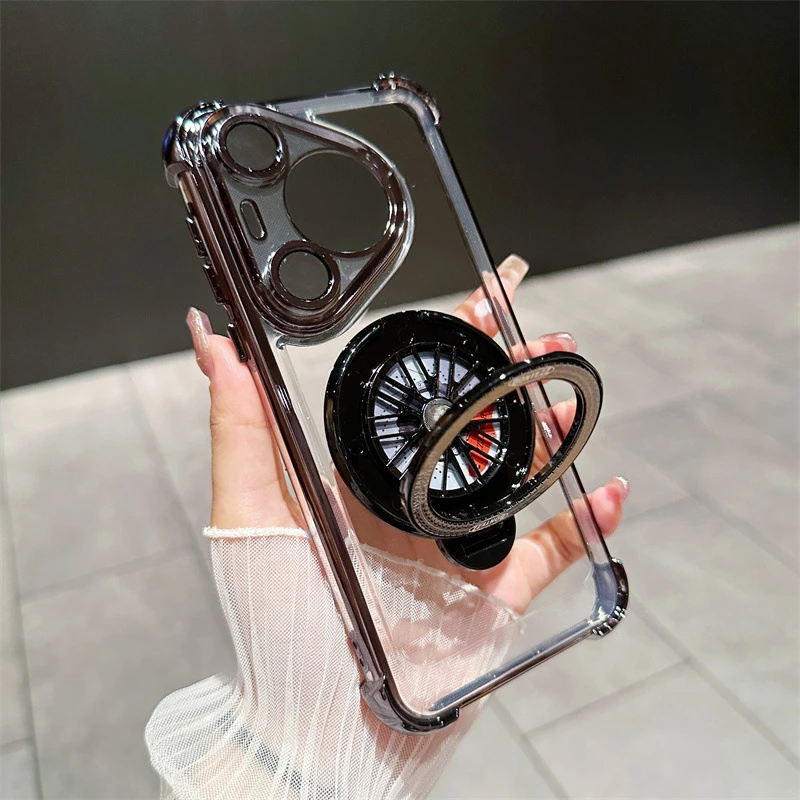 适用Pura70Pro手机壳陀螺支架mate60pro透明气囊防摔保护硬套