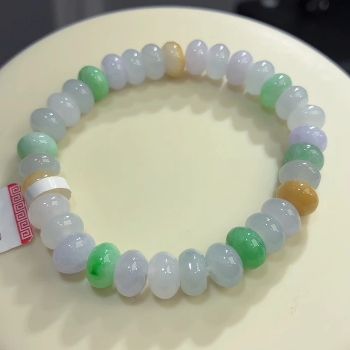 翡翠未镶嵌手链冰胶多宝鼓珠卡8.9