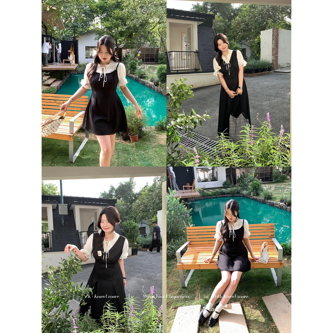 【现】知葵微胖定制【少女心愿】韩系显瘦衬衫连衣裙套装12254CS1045