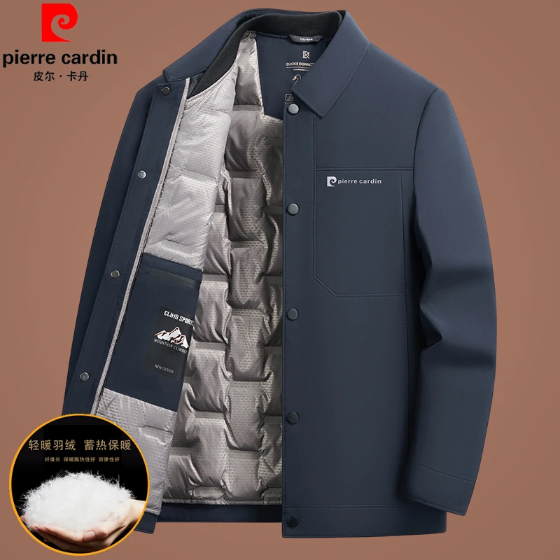 皮尔卡丹羽绒服男士中年翻领商务休闲爸爸装可拆卸白鸭绒内胆外套