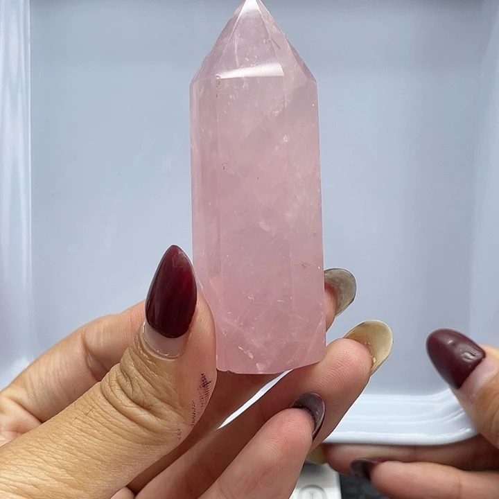 水晶珠宝半成品未镶嵌24粉水晶柱高6.9宽2.4