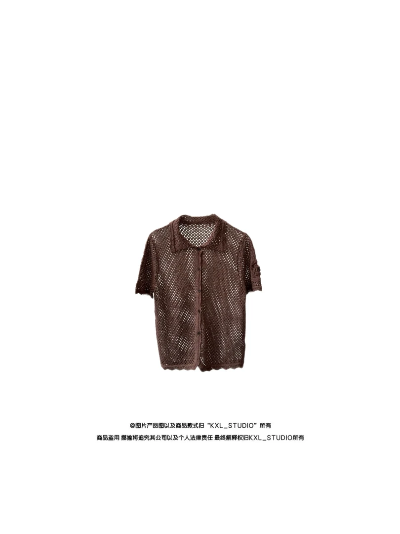 KXL-STUDIO 【KELE精选】摩卡慕斯-棉麻丝镂空钩花上衣半袖97712