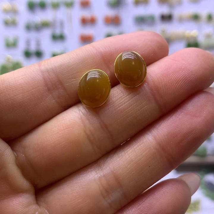 和田玉银S925镶嵌耳饰