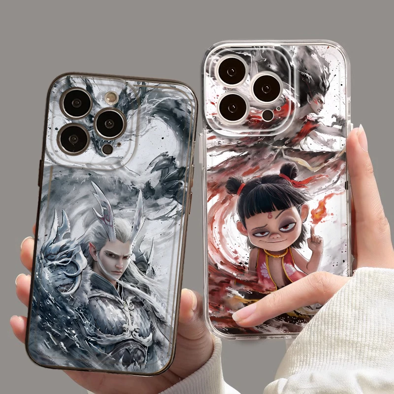 魔童闹海适用iPhone13苹果15透明手机壳16promax动漫14卡通12可爱