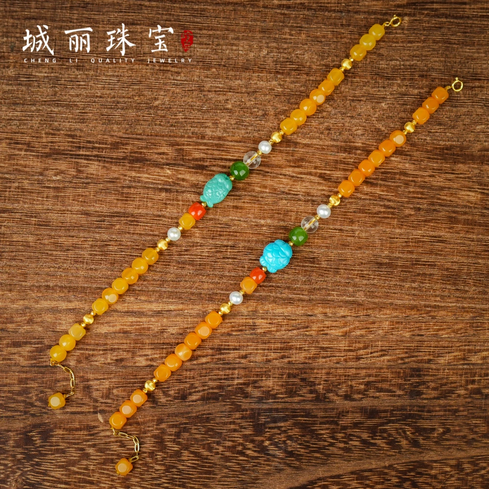 【城丽珠宝】九紫王炸财鱼缅黄手串/条（多样性发货发一条）ZJH-2225