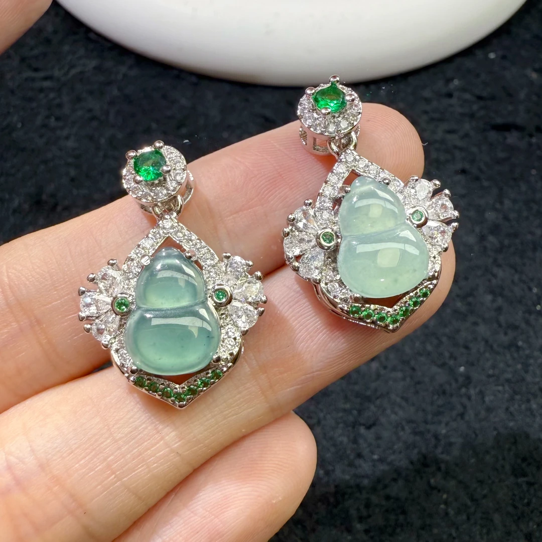 天然翡翠A货葫芦吊坠高冰镶嵌精美时尚(多样性发其一）