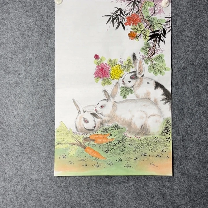 国画手绘国风兔子图