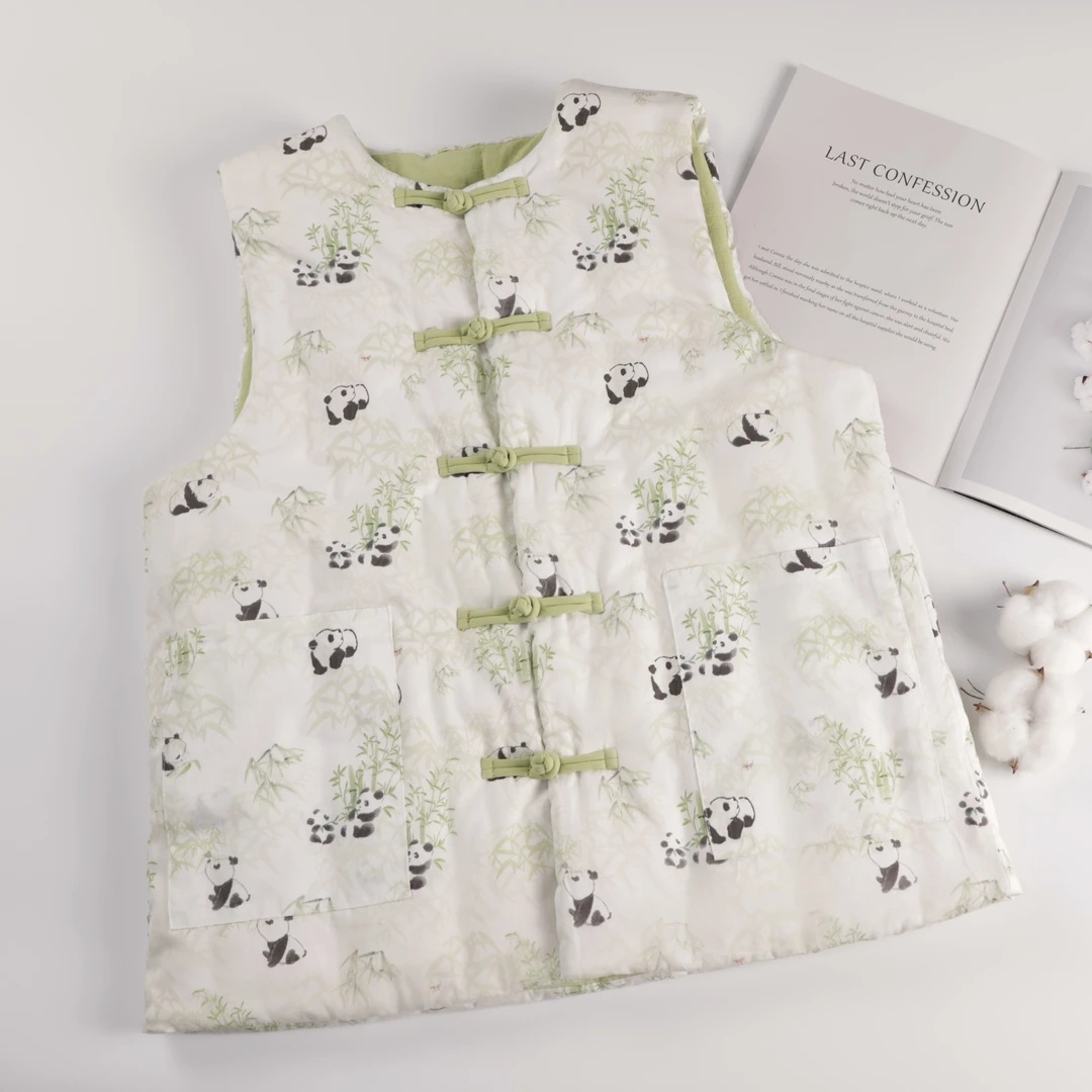 新中式冬季新款纯棉花手工铺棉保暖加厚修身小碎花对襟棉花马甲