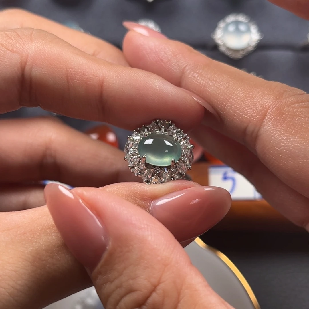 翡翠银S925镶嵌戒指缅甸天然翡翠Ａ货