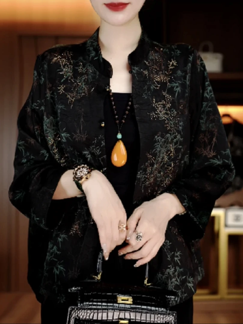 夏季薄款洋气气质春季宽松型中国风衬衫印花长袖V25W114