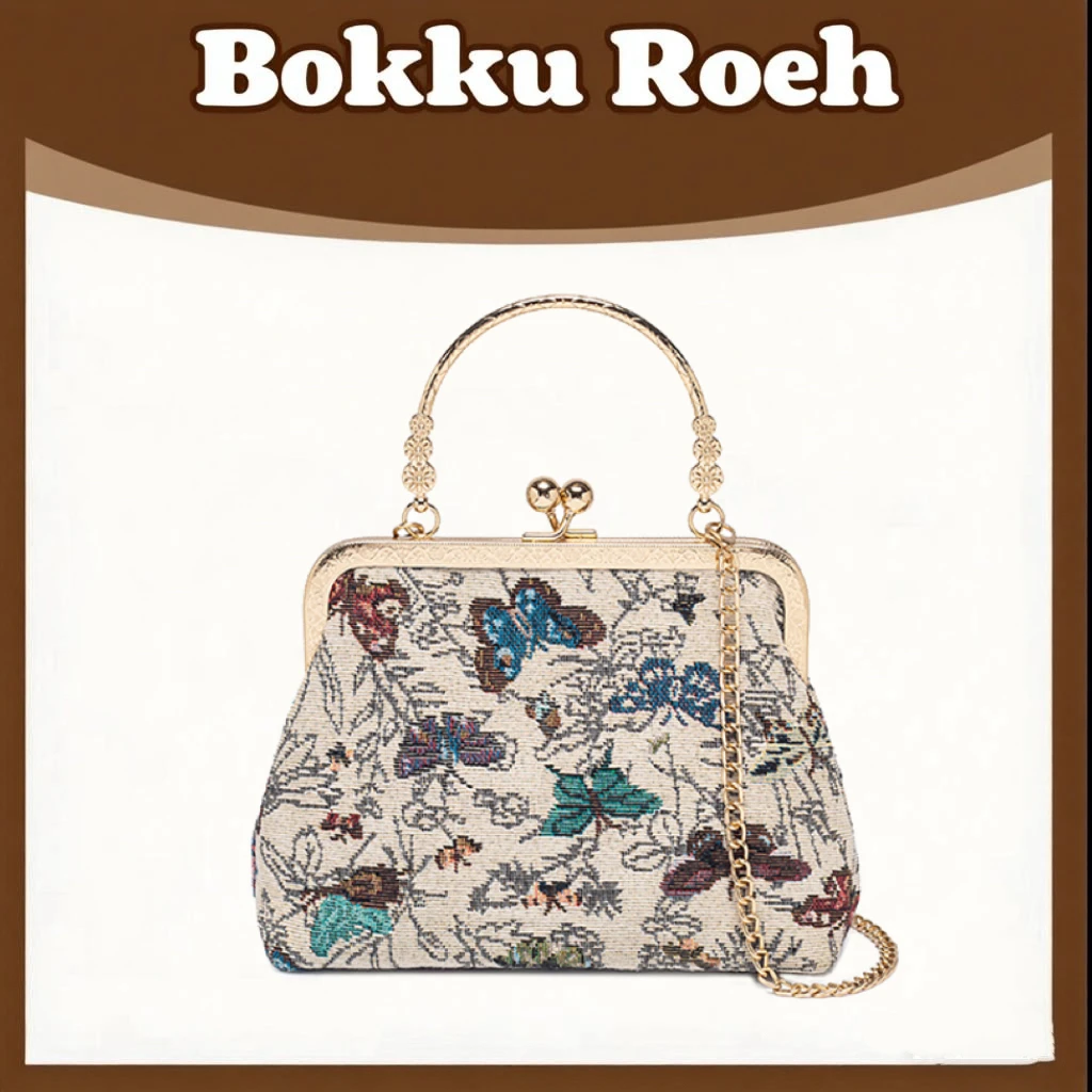 BOKKUROEH新款中式国风蝴蝶手提斜挎女包