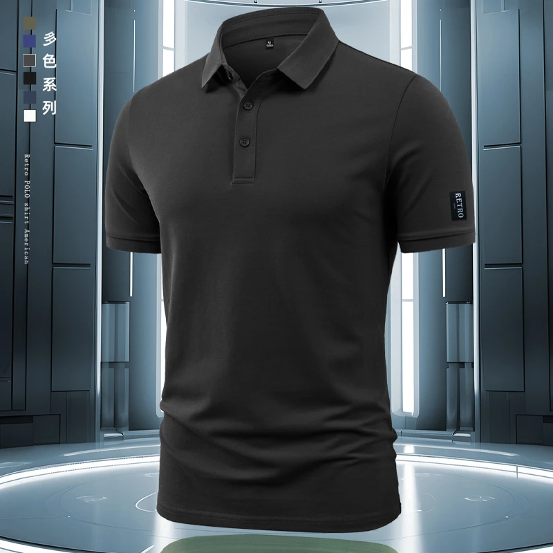 男士polo夏季透气翻领户外百搭商务上衣速干宽松休闲短袖纯色半袖