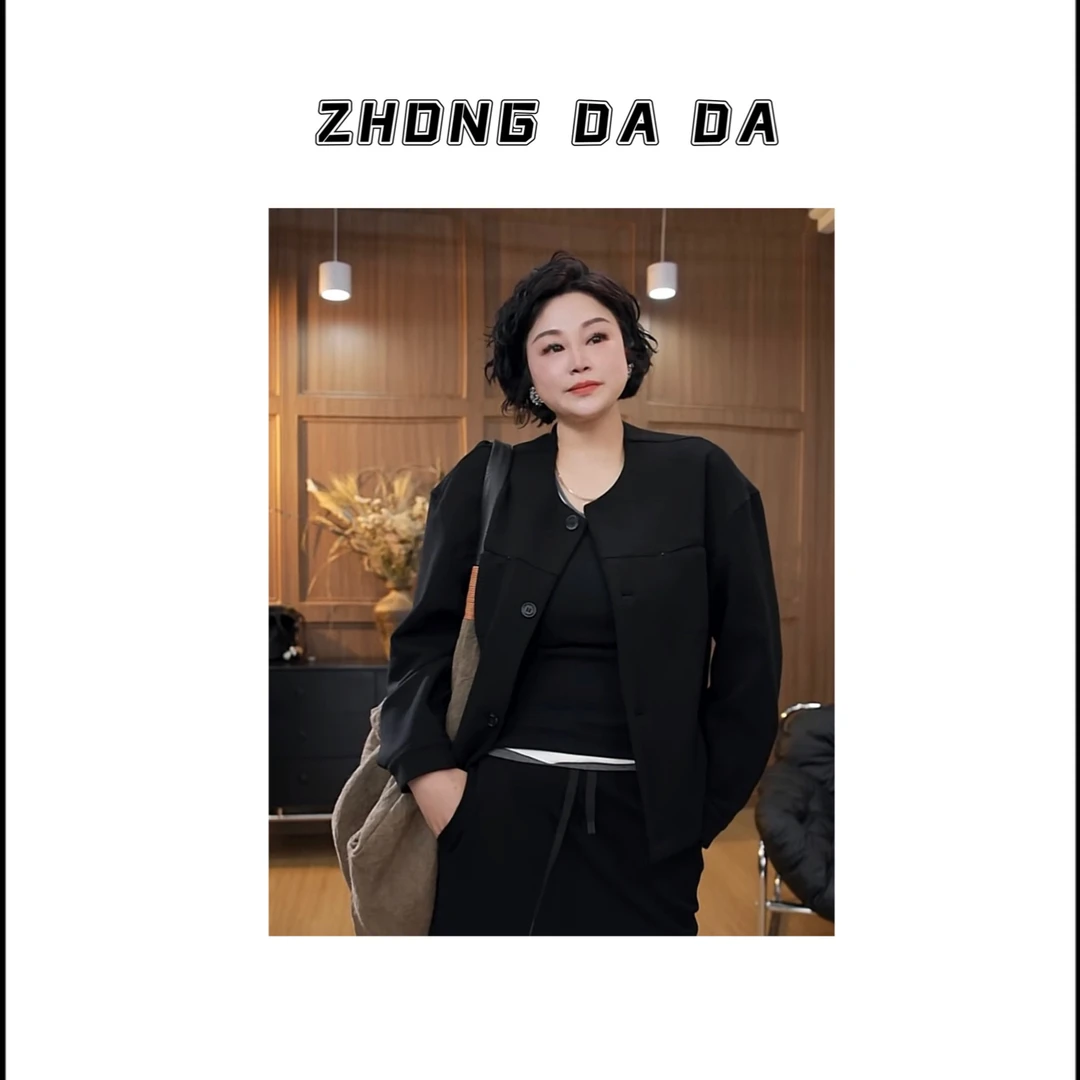 ZHONG大大【】显瘦黑色短外套百搭口袋排扣夹克上衣女893*