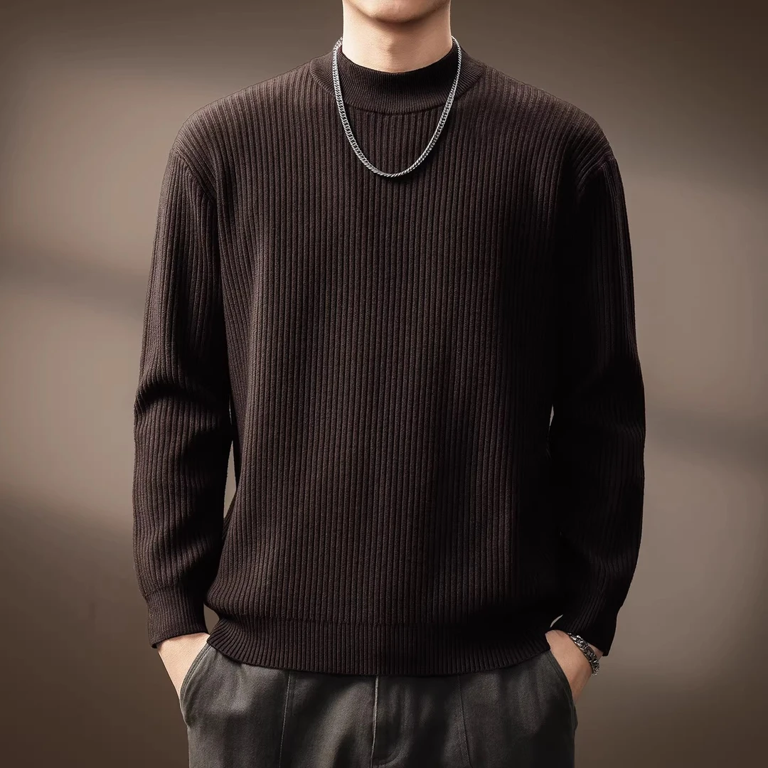 高端简约设计半高领竖纹针织毛衣男秋冬新款坑条肌理感亲肤打底衫